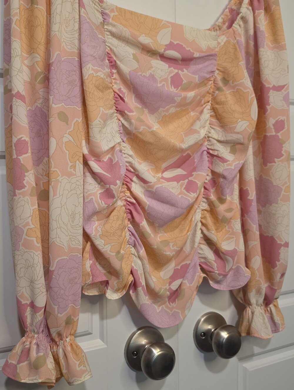 Rose+Olive Floral Ruched Blouse Size Small - Picture 2 of 6